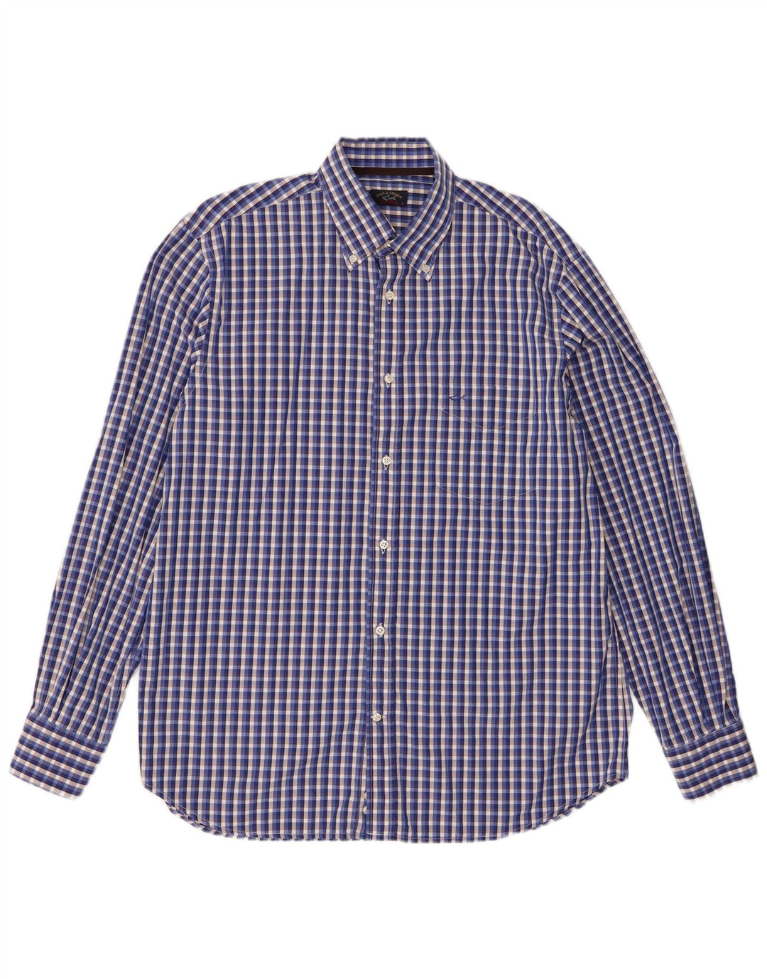Paul & Shark Mens Shirt Size 42 Large Blue Check Cotton