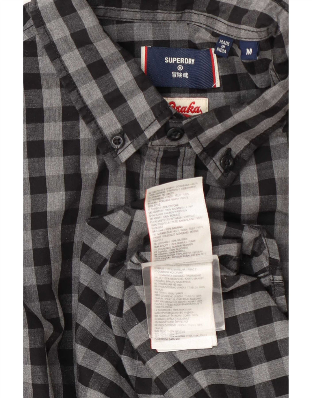 Cămașă Osaka pentru bărbați Superdry, din bumbac vichy, gri mediu