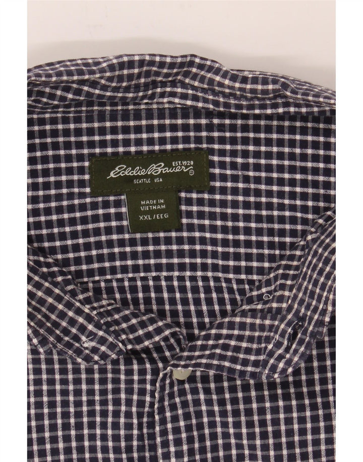 EDDIE BAUER Mens Short Sleeve Shirt 2XL Navy Blue Check Cotton Vintage Eddie Bauer and Second-Hand Eddie Bauer from Messina Hembry 