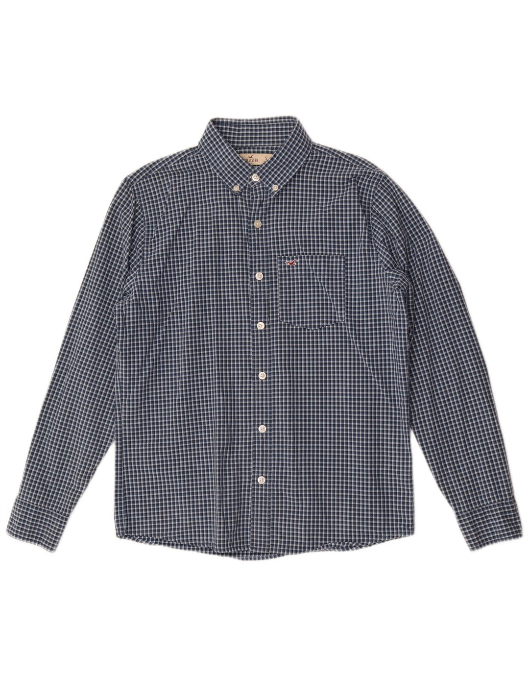Hollister Mens Shirt Small Navy Blue Gingham Cotton