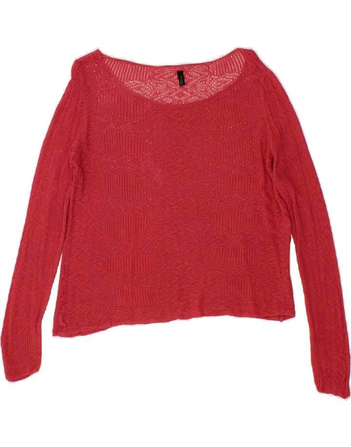BENETTON Womens Long Sleeve Crop Top UK 14 Large Pink Vintage Benetton and Second-Hand Benetton from Messina Hembry 