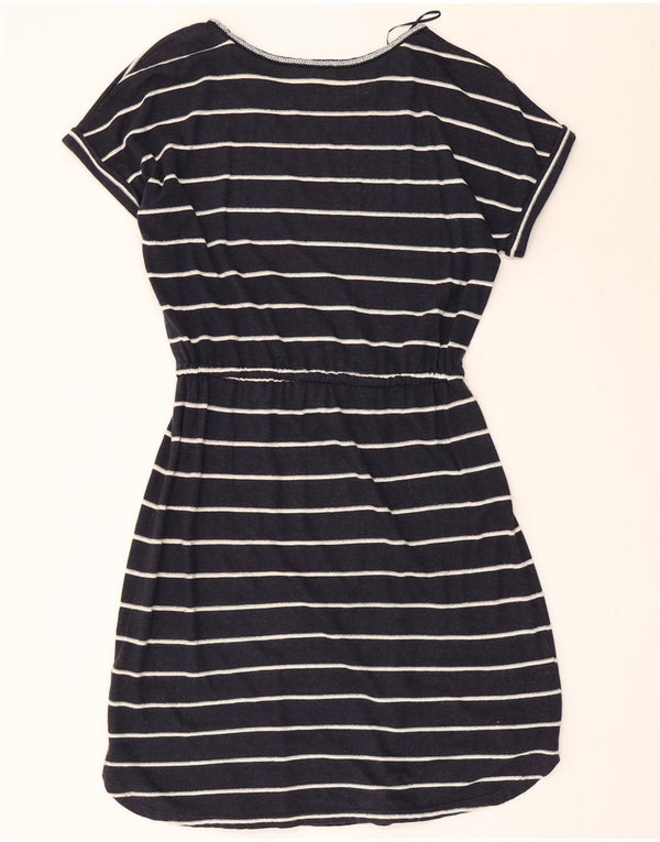 MONSOON Abito T-shirt da donna UK 10 Piccolo lino a righe blu navy