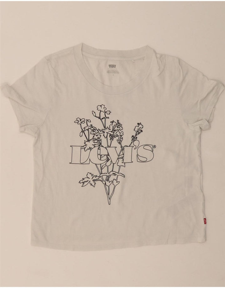 LEVI'S Womens Graphic T-Shirt Top UK 14 Medium White Cotton Vintage Levi's and Second-Hand Levi's from Messina Hembry 