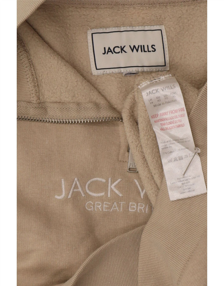 JACK WILLS Womens Oversized Zip Neck Sweatshirt Jumper UK 14 Large  Beige