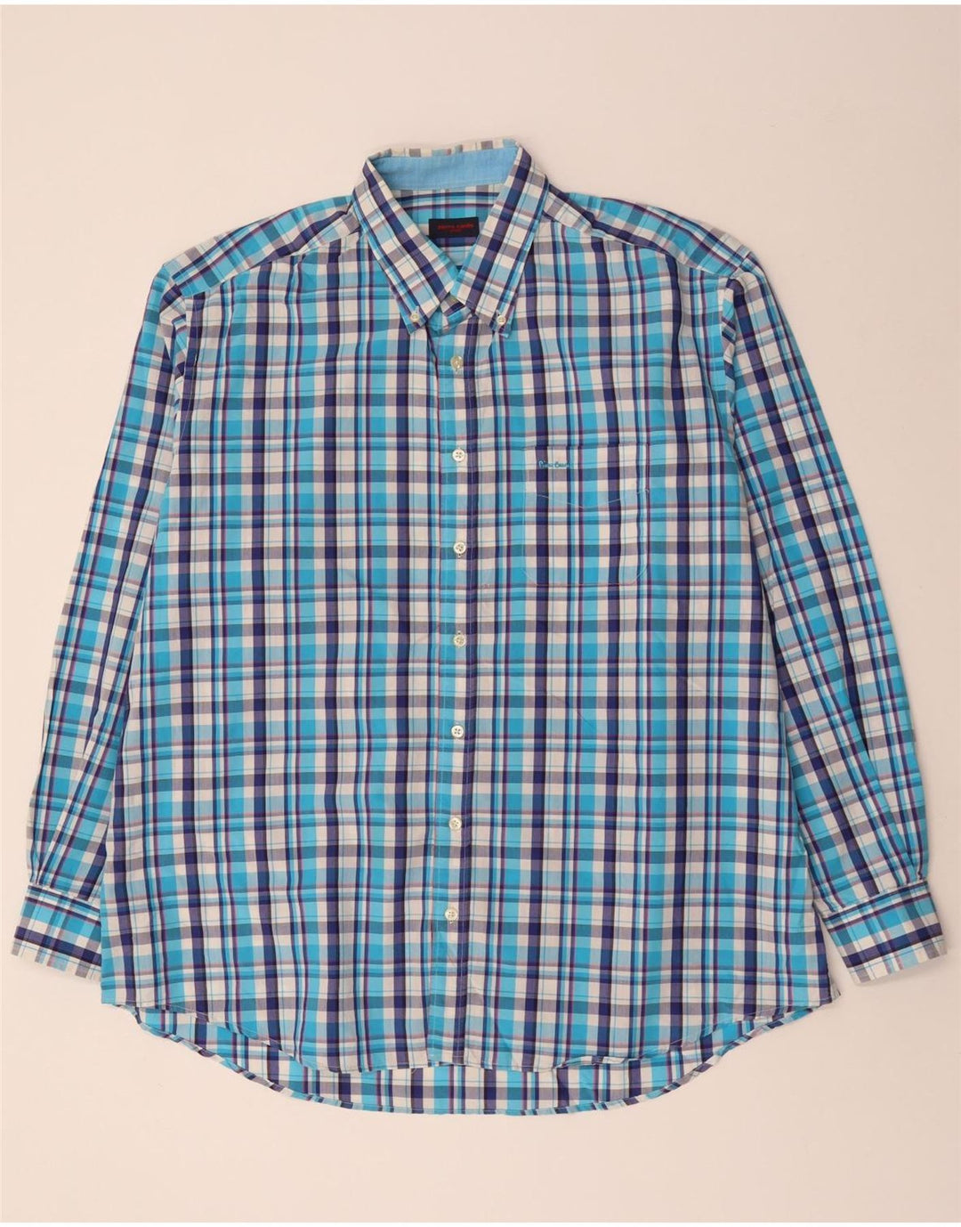 PIERRE CARDIN Mens Shirt Size 47 2XL Blue Check
