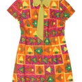 Vintage Womens Front Tie A-Line Dress UK 16 Large Multicoloured Geometric