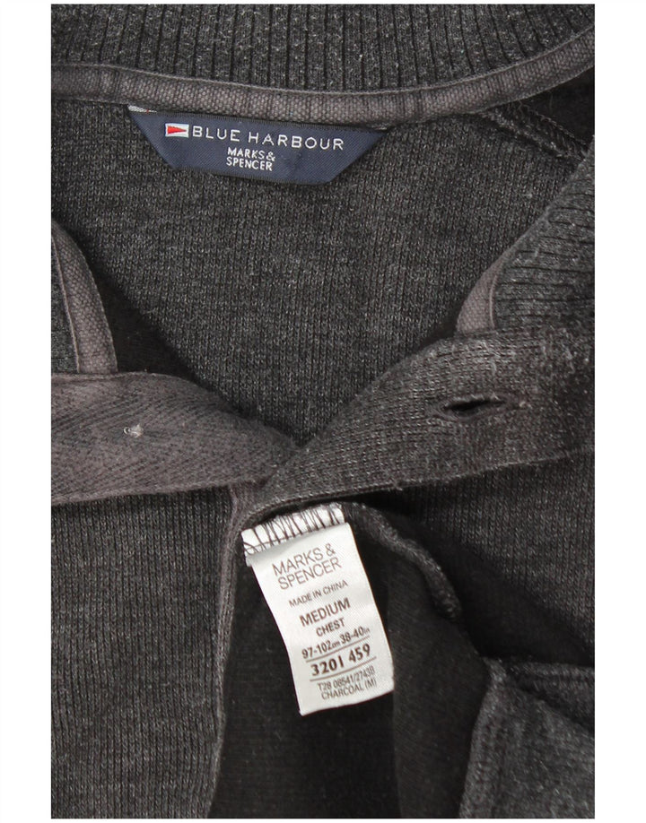 Marks & Spencer Herre Button Neck Jumper Sweater Medium Grey Bomuld