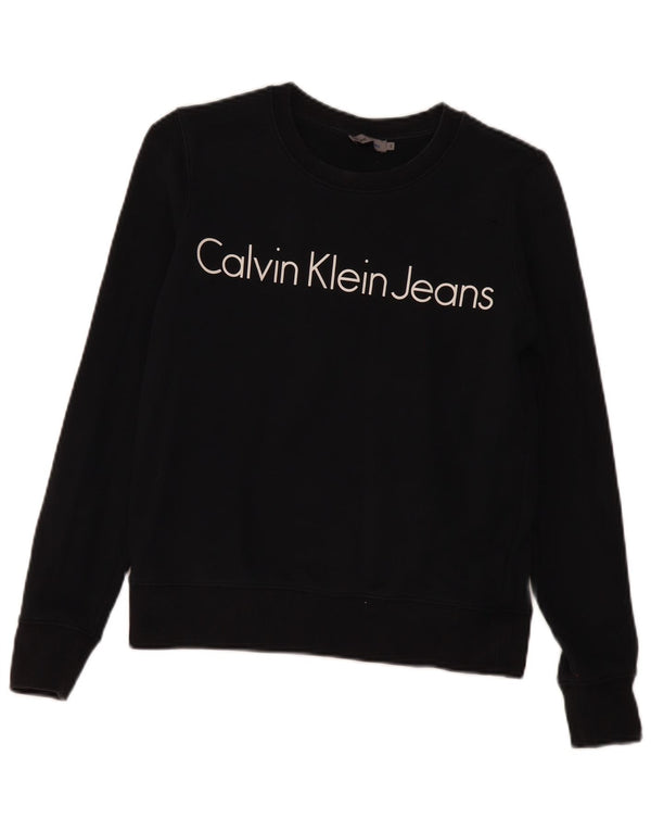 Calvin Klein Jeans Womens Graphic Sweatshirt Jumper UK 10 Small Black