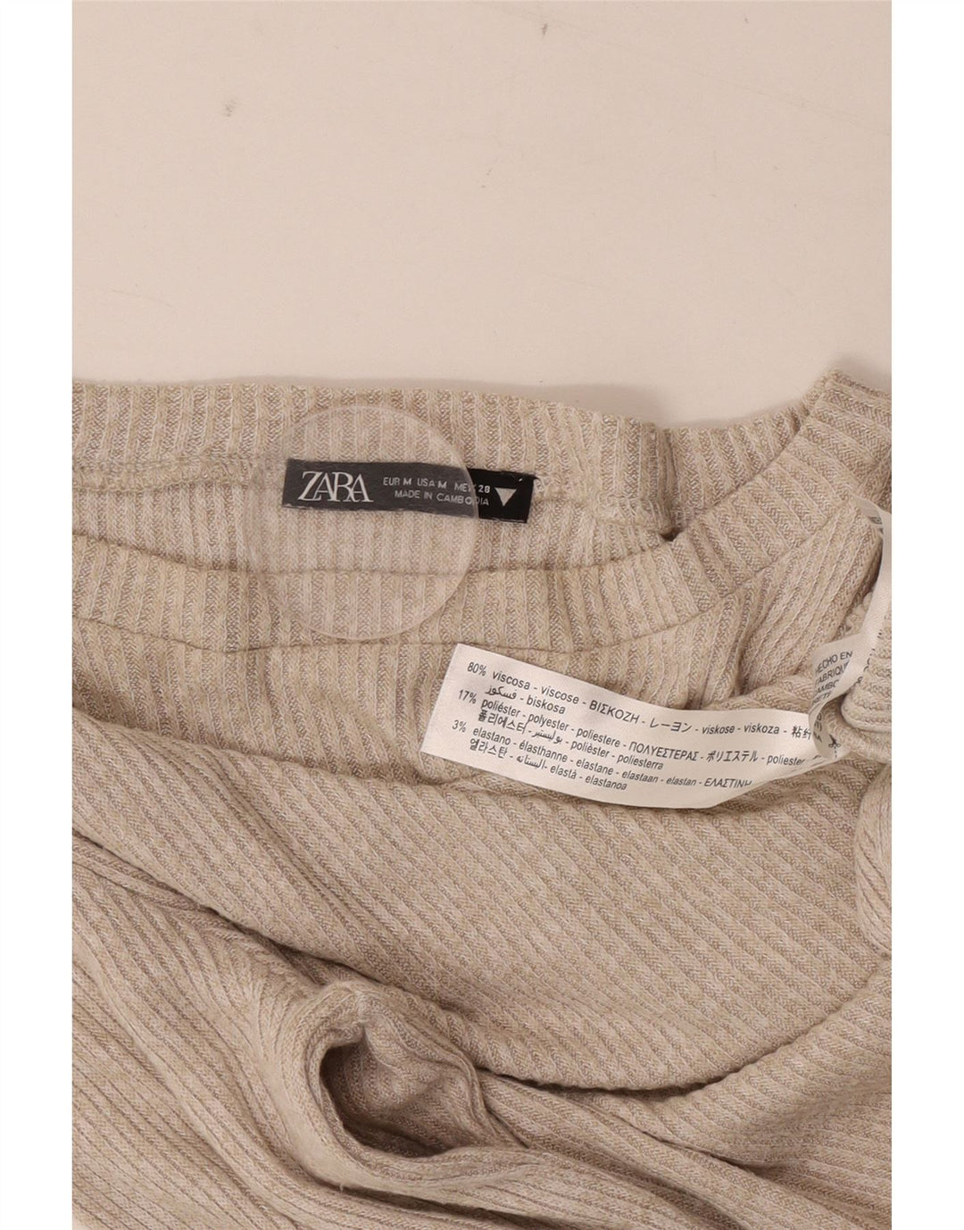 Zara Womens Top Long Sleeve UK 12 Medium Beige Viscose