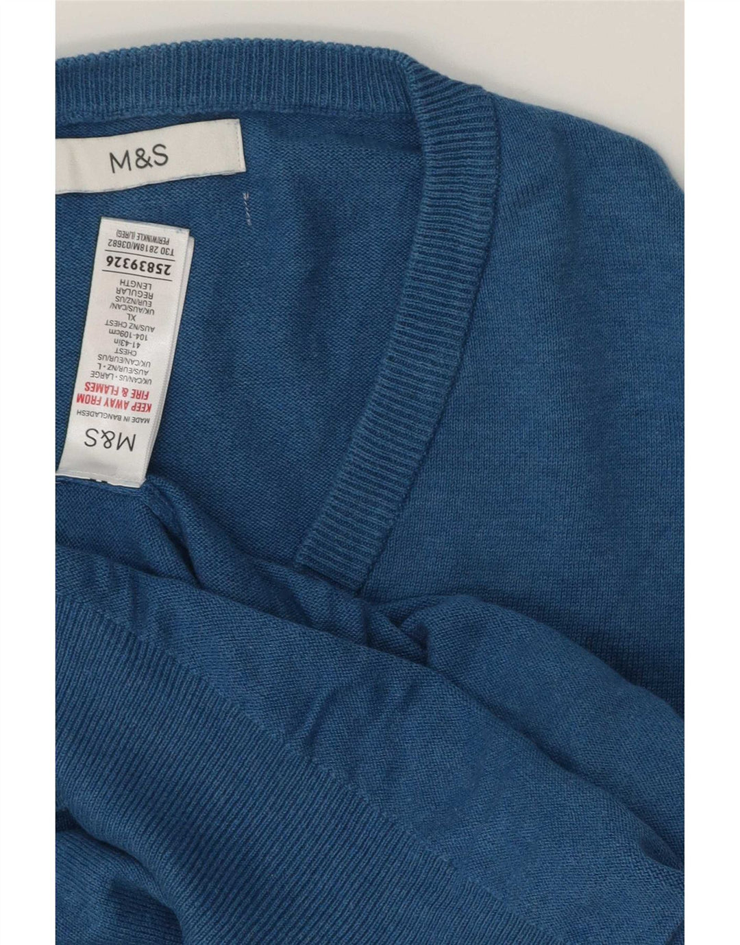 Marks & Spencer Mens V-Neck Jumper Sweater XL Blue Cotton