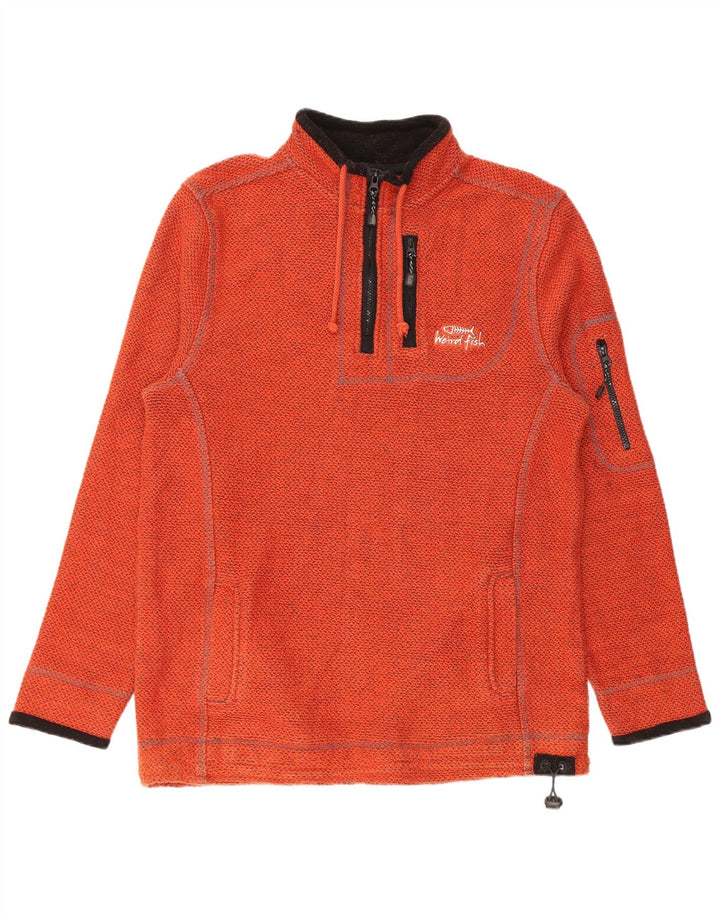 Weird Fish Mens Graphic 1/4 Zip Sweatshirt Jumper Large Orange Cotton