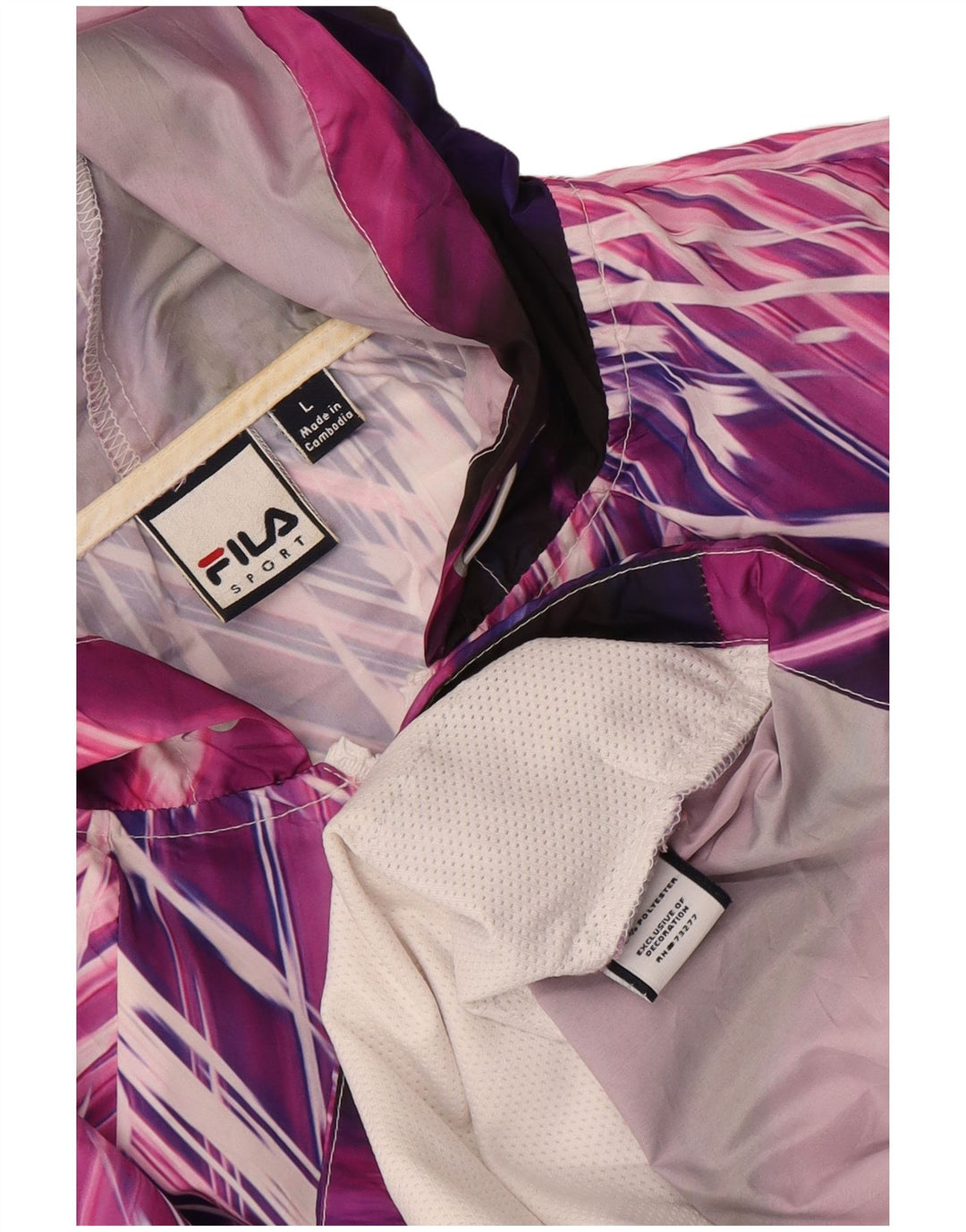 Giacca antipioggia con cappuccio da donna Fila UK 16 Grande poliestere a righe multicolore