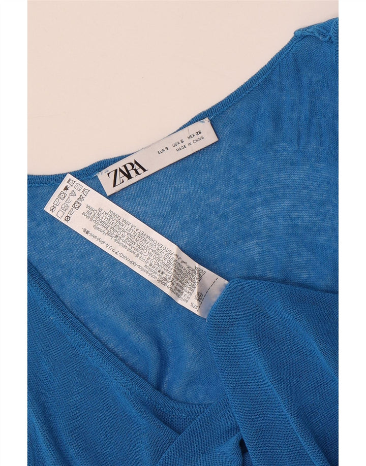 Zara Womens Crop Vest Top UK 8 Small Blue Acrylic