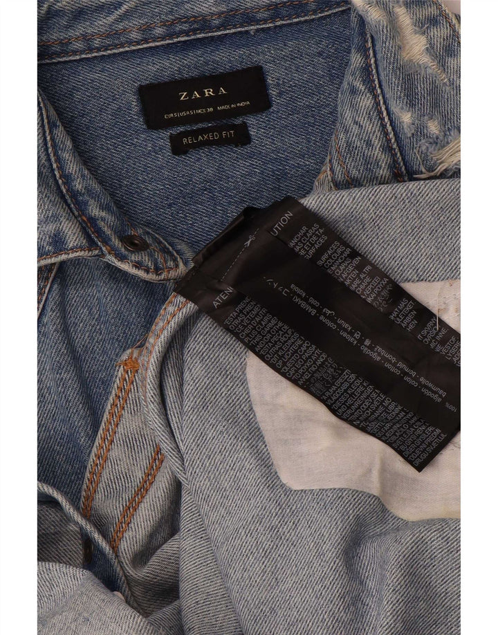 Zara Chemise en jean coupe décontractée en détresse pour homme Petit coton bleu