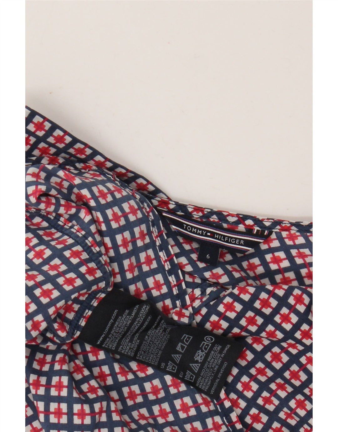 Tommy Hilfiger Womens Blouse Top US 6 Medium Navy Blue Geometric Cotton