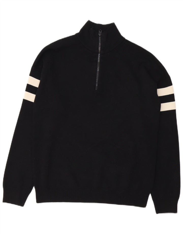 French Connection Mens Zip Neck Jumper Sweater Small Black Colourblock