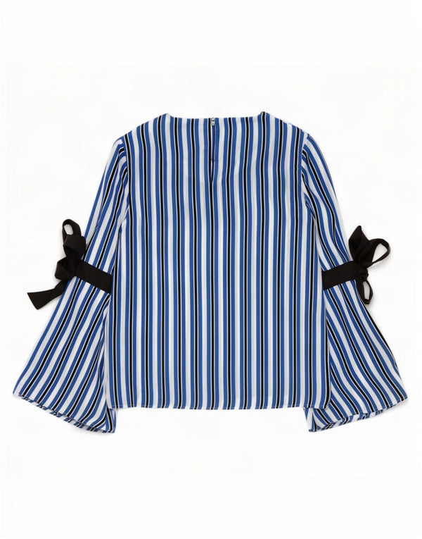 Marks & Spencer Womens Long Sleeve Blouse Top UK 12 Medium Blue Striped