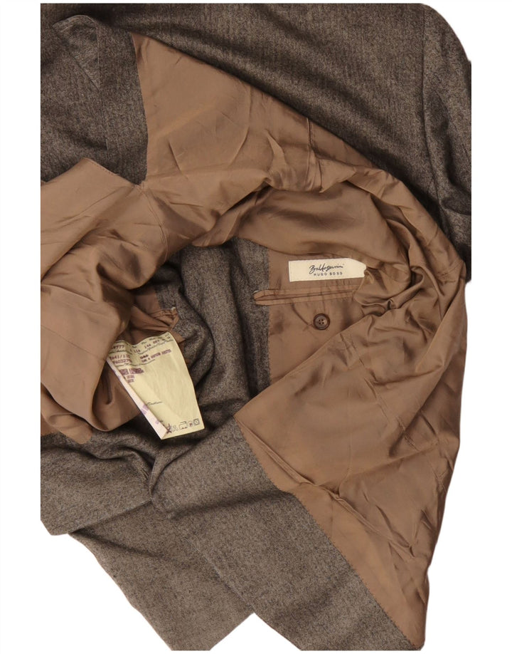 Hugo Boss Mens 3 Button Blazer Jacket EU 46 Small Green Herringbone Silk