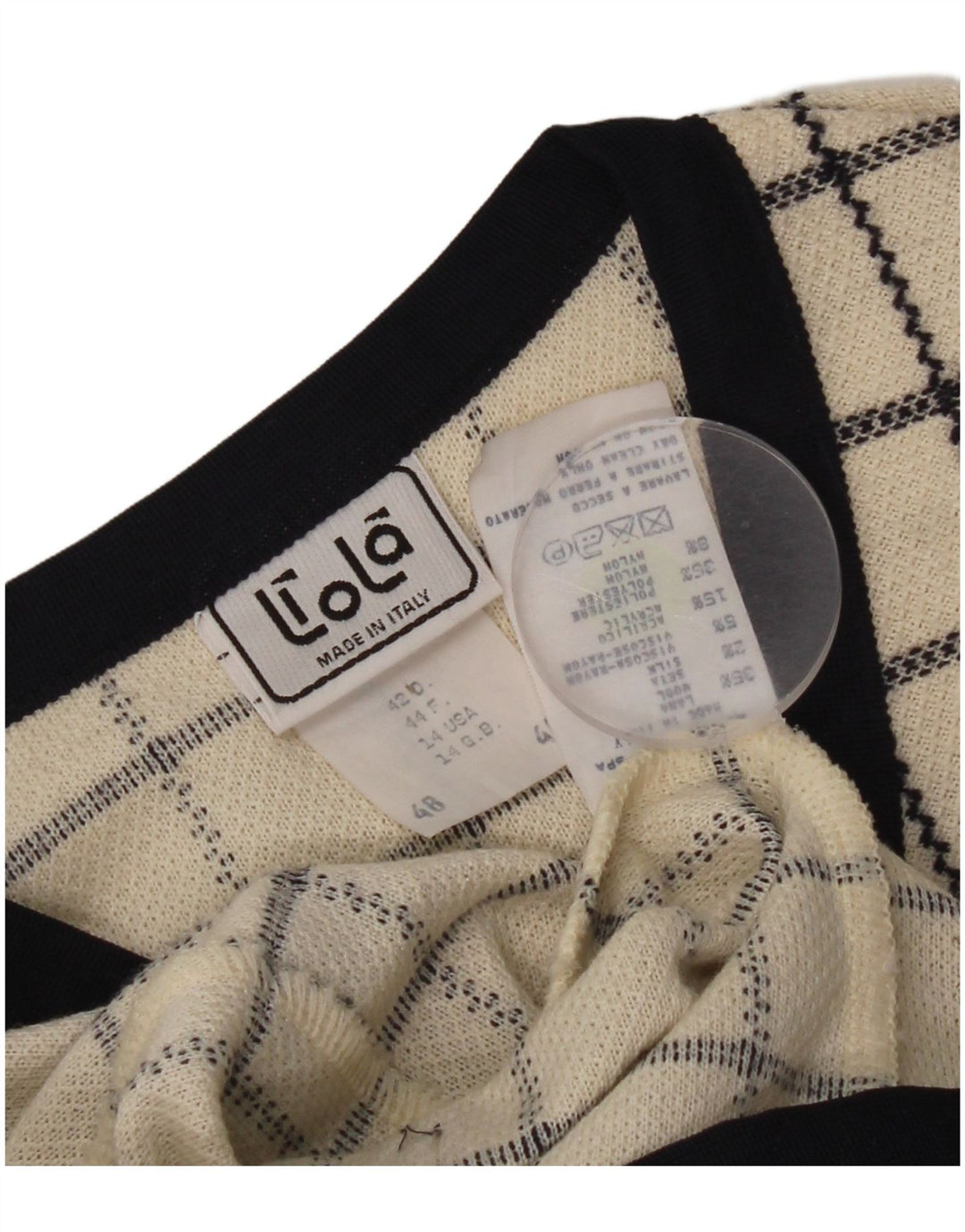 Liola Veste blazer en tricot à 4 boutons pour femme UK 14 grande laine à carreaux beige