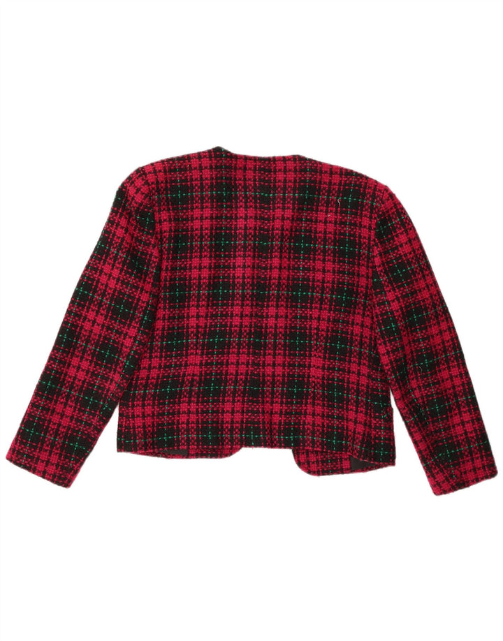 VINTAGE Womens Crop Open Blazer Jacket UK 14 Medium Red Check