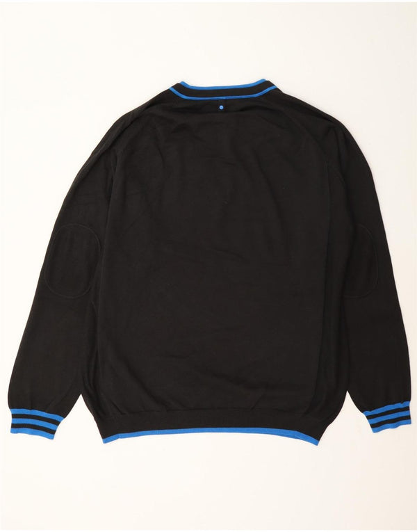 Adidas Mens V-Neck Jumper Sweater XL Black Striped Cotton
