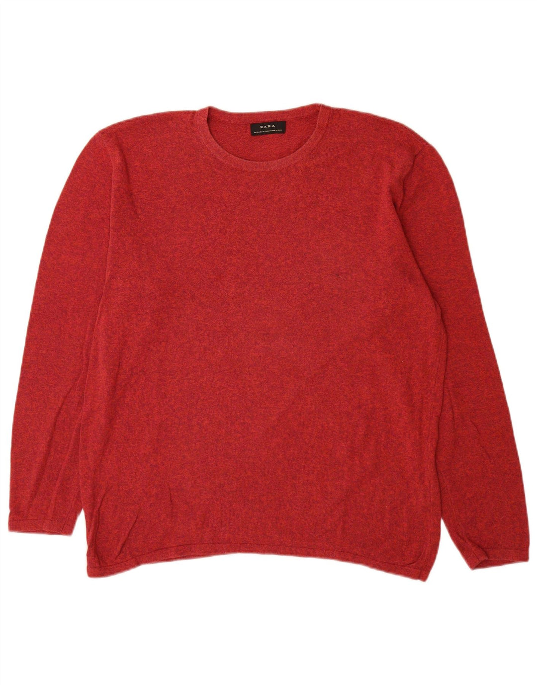 Zara Mens Crew Neck Jumper Sweater XL Red Cotton