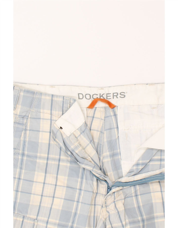 DOCKERS Mens Cargo Shorts  W32 Medium Blue Check Cotton Vintage Dockers and Second-Hand Dockers from Messina Hembry 