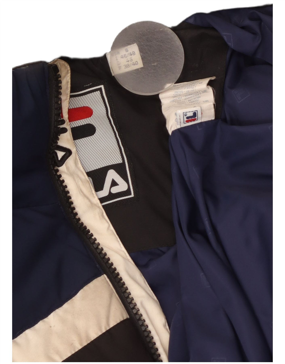 Fila Herren Wattierte Jacke UK 36 Small Schwarz Colourblock Polyester