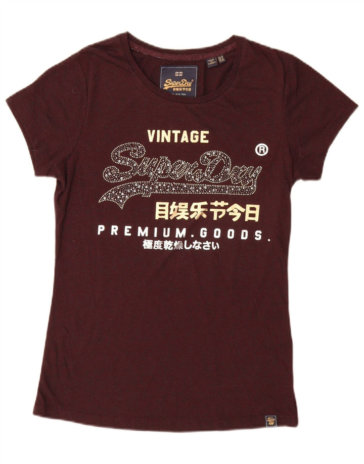 Женская футболка с рисунком Superdry Top UK 12, средний темно-бордовый полиэстер
