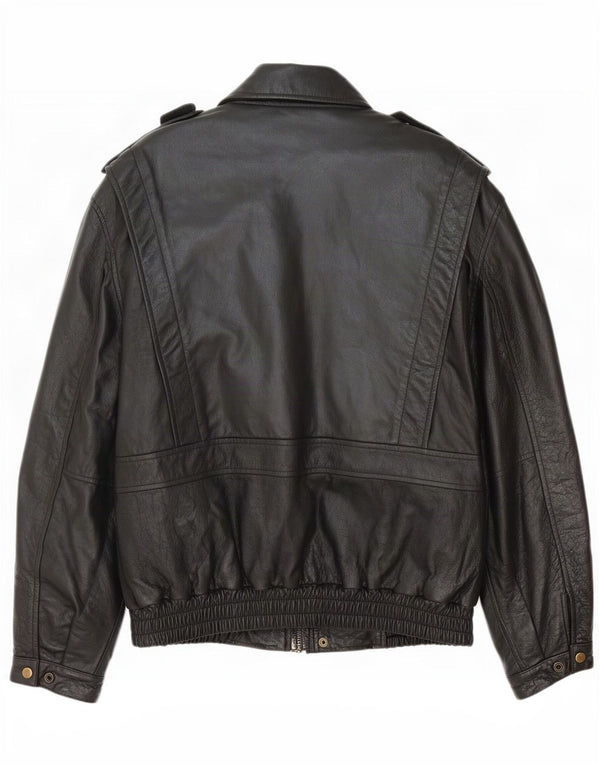 Vintage hombres chaqueta de cuero militar Reino Unido 42 XL negro