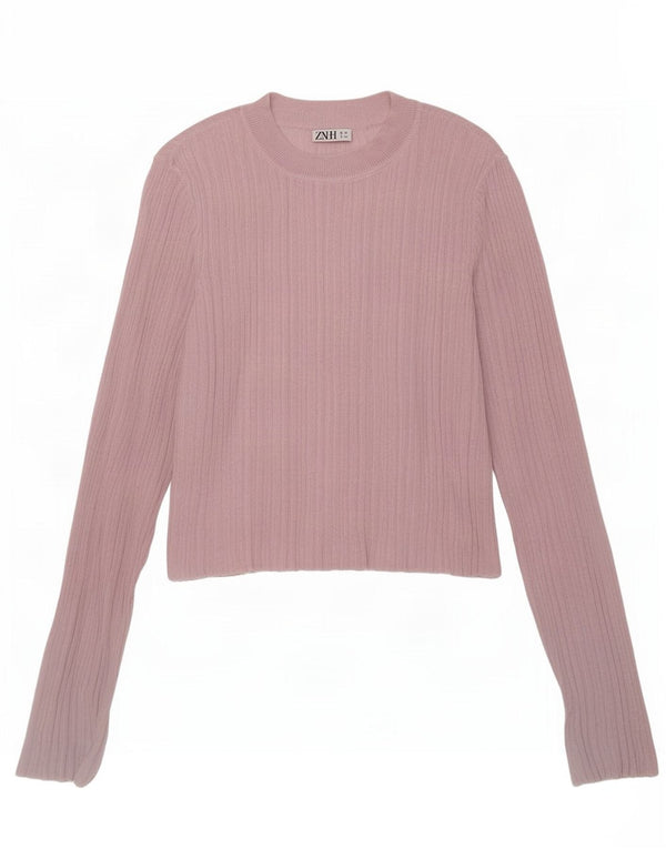 Zara Damen Crop Top Langarm UK 12 Mittelrosa Viskose