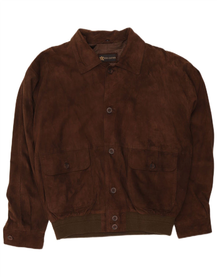 Vintage Herren Wildleder Bomberjacke IT 56 2XL Braunes Leder