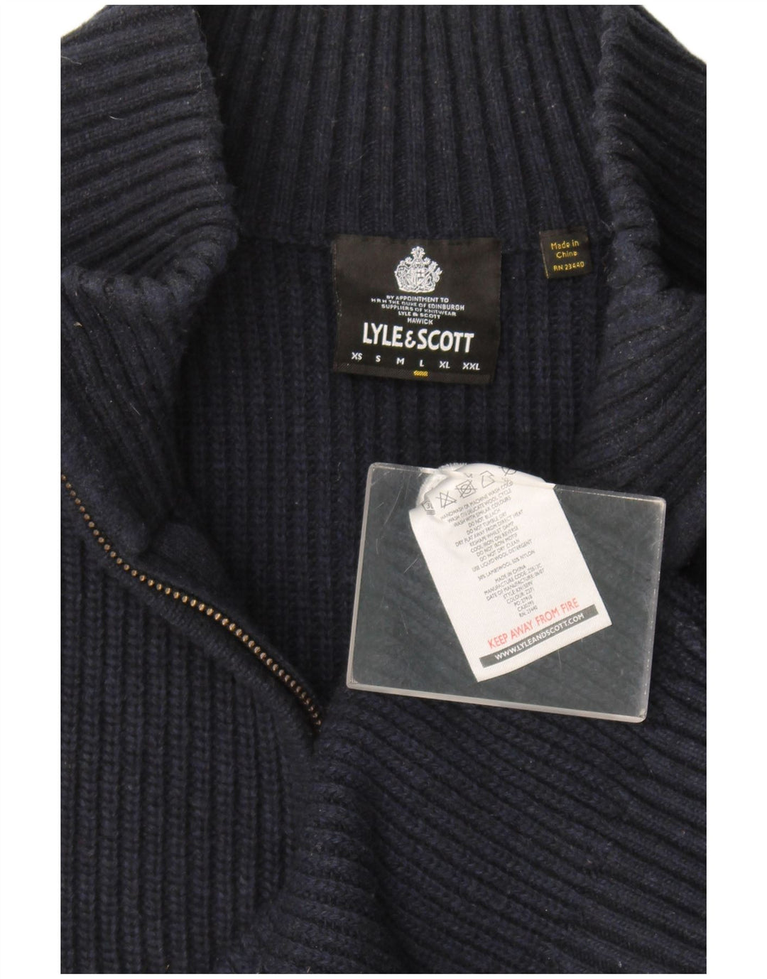 Lyle & Scott Maglione da uomo con zip e collo grande in lana blu navy
