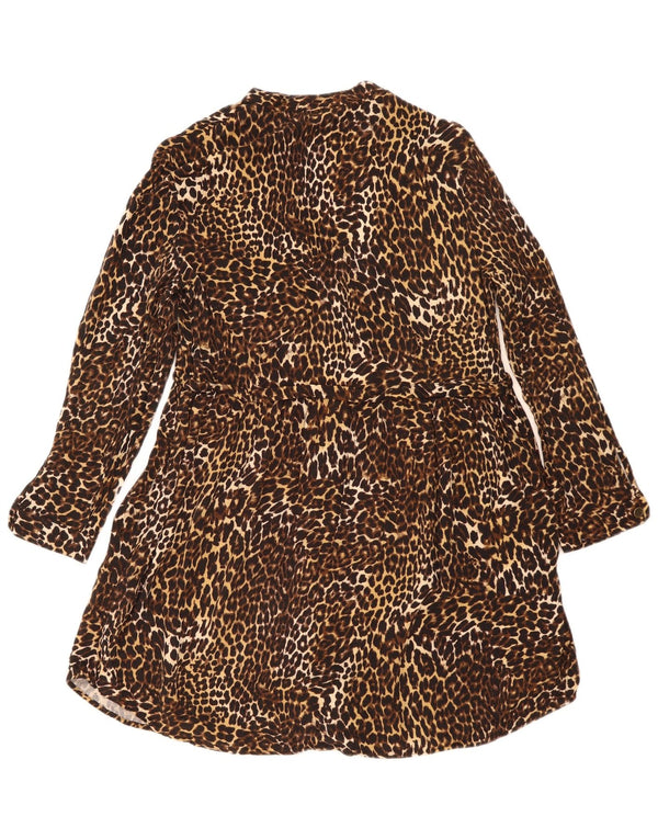 Zara Womens Z1975 Shirt Dress UK 10 Small Brown Animal Print Viscose