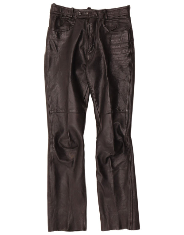 Vintage Womens Bootcut Leather Trousers W28 L30 Black Leather