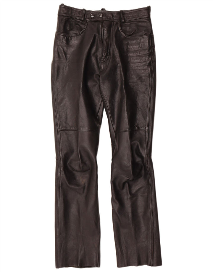 Vintage Womens Bootcut Leather Trousers W28 L30 Black Leather