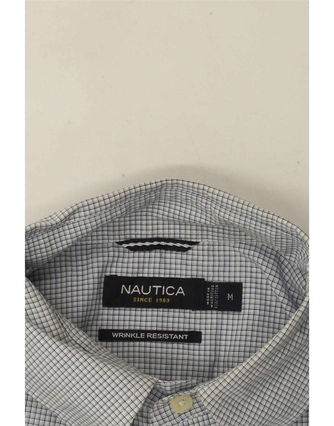 Nautica Mens Shirt Medium Blue Gingham Cotton