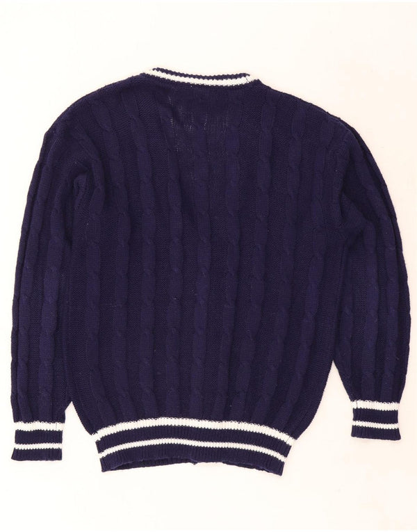 Ανδρικό πουλόβερ vintage ζακέτα IT 48/50 Medium Navy Blue ριγέ πολυεστέρας
