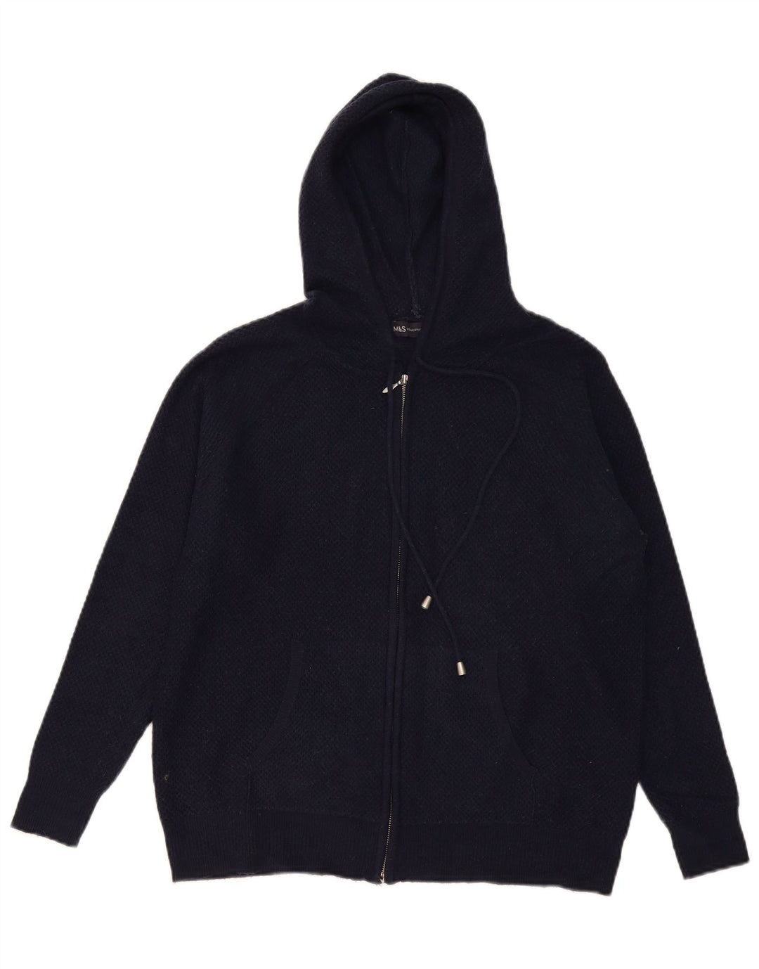 Marks & Spencer Womens Zip Hoodie Sweater UK 14 Medium Navy Blue Viscose