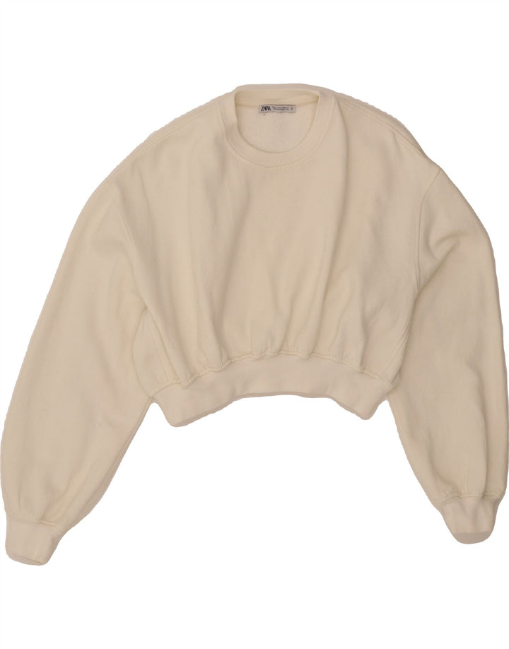 ZARA Womens Crop Sweatshirt Jumper UK 10 Small White Cotton Vintage Zara and Second-Hand Zara from Messina Hembry 