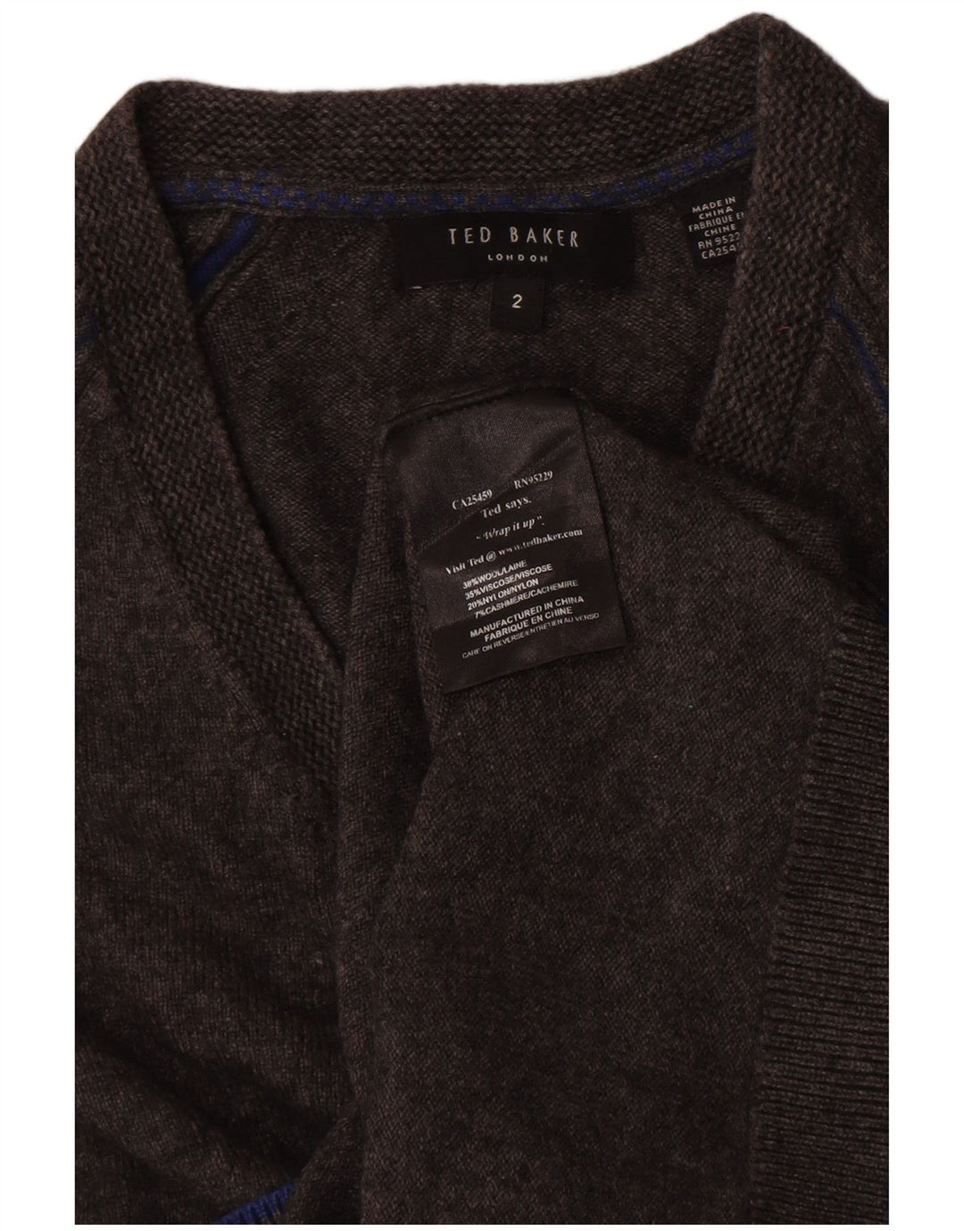 Ted Baker Mens V-Neck Jumper Sweater Size 2 Small Grey Wool