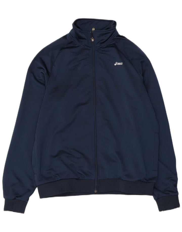 Asics Womens Tracksuit Top Jacket UK 18 XL Navy Blue Polyester