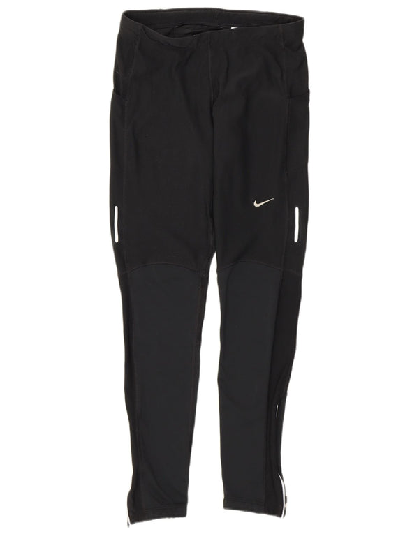 Nike Dame Dri Fit Leggings UK 12 Medium Sort Colourblock Polyester