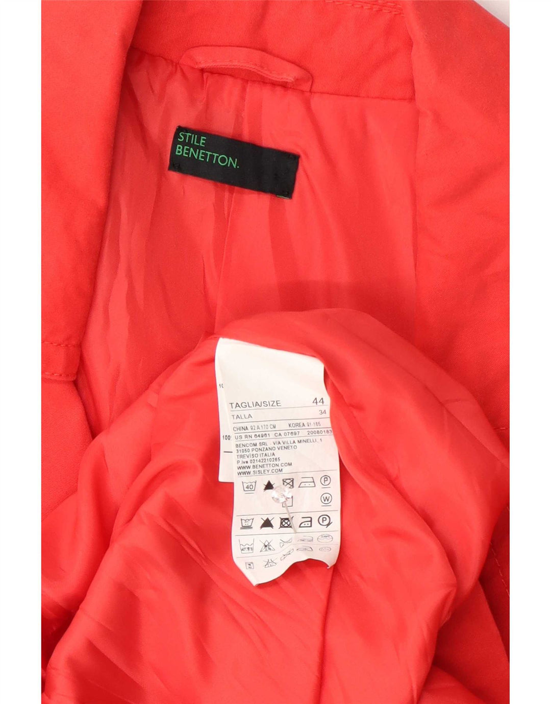 Trench Coat feminino Benetton IT 44 médio algodão vermelho