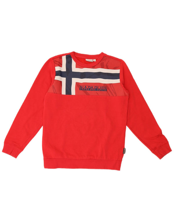 Napapijri Jungen-Sweatshirt mit Geographic-Grafik, 13–14 Jahre, rote Baumwolle