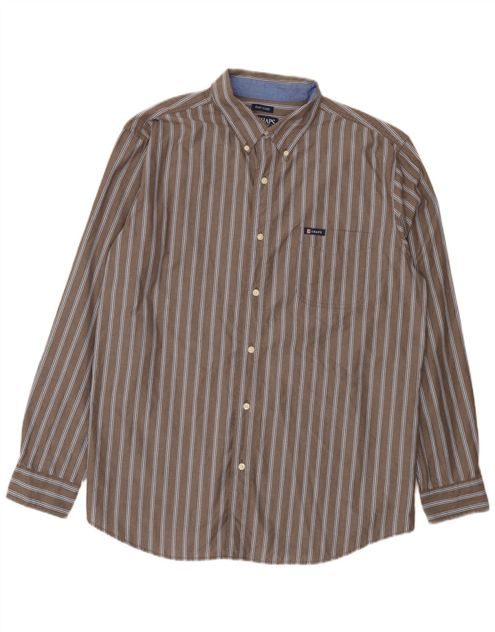 Chaps Herren-Hemd, pflegeleicht, XL, graue Nadelstreifen-Baumwolle