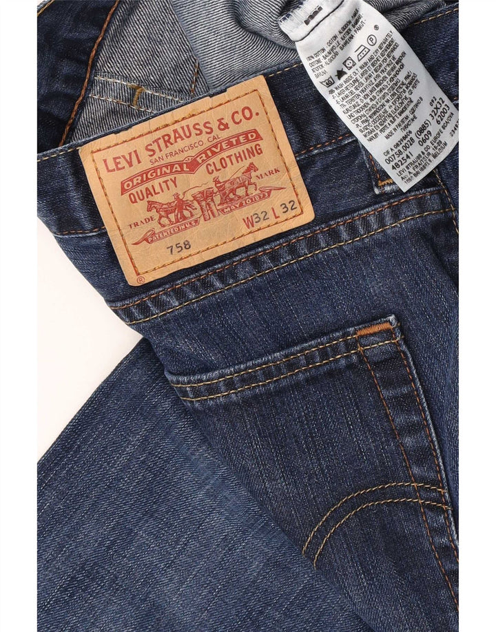 Levi's Mens 758 Distressed Straight Jeans W32 L32 Navy Blue Cotton