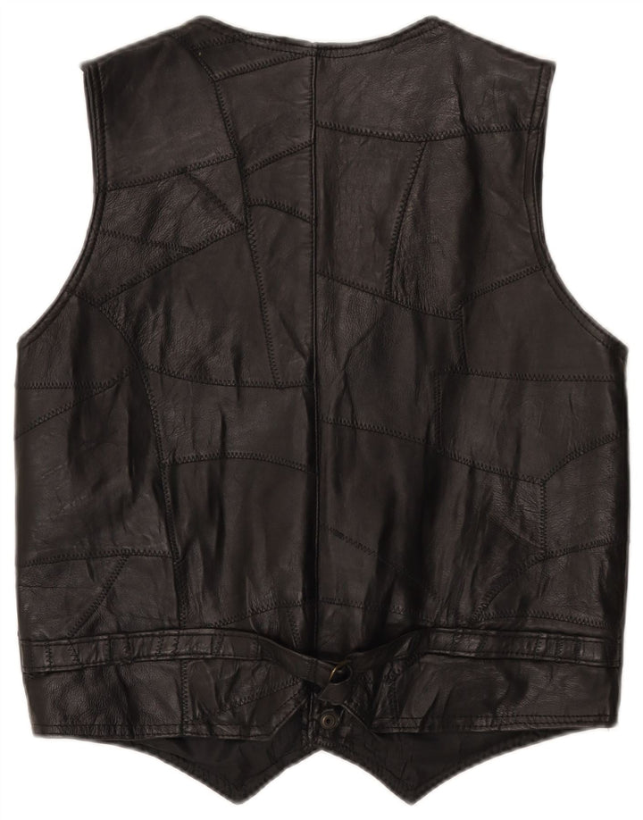 Vintage herre læder vest XL sort patchwork