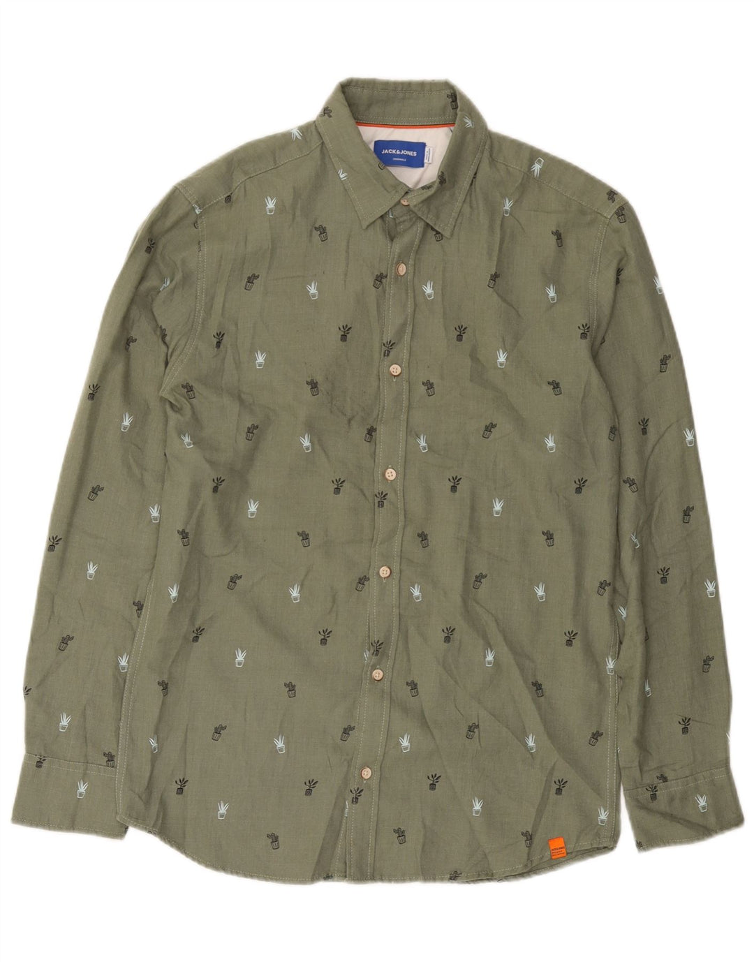 JACK & JONES Mens Shirt Medium Green Spotted Cotton