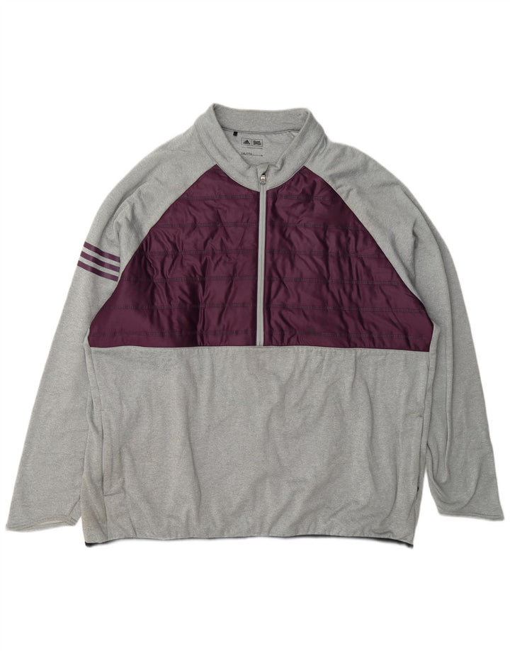 Adidas Mens Zip Neck Pullover Tracksuit Top 2XL Grey Colourblock Polyester
